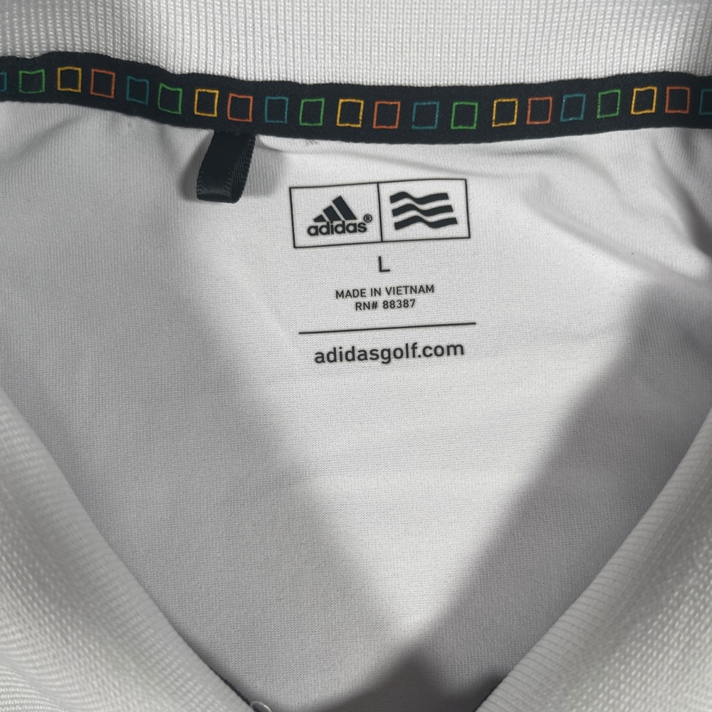 Adidas Golf Polo Shirt Performance Mens Large White Retro Logo Short Sleeve - Picture 3 of 9